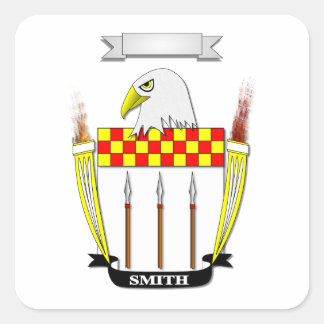 SMITH FAMILJ VAPEN CREST OCH SKÖLD FYRKANTIGT KLISTERMÄRKE