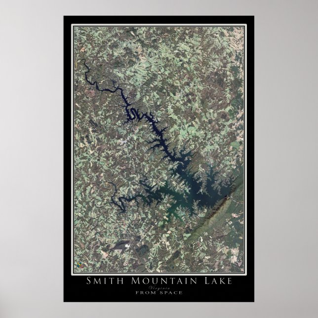 Smith Mountain Sjö Virginia Satellite Poster Karta (Framsidan)