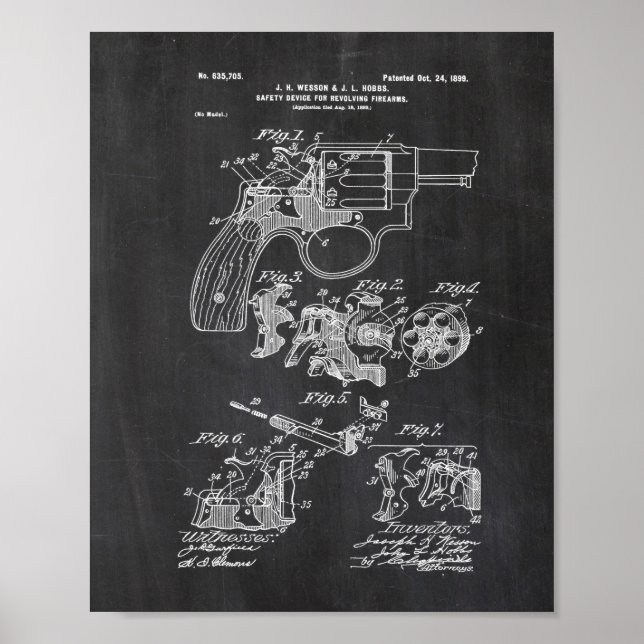 Smith och Wesson Hammerless Pistol 1898 Patent Pos Poster (Framsidan)