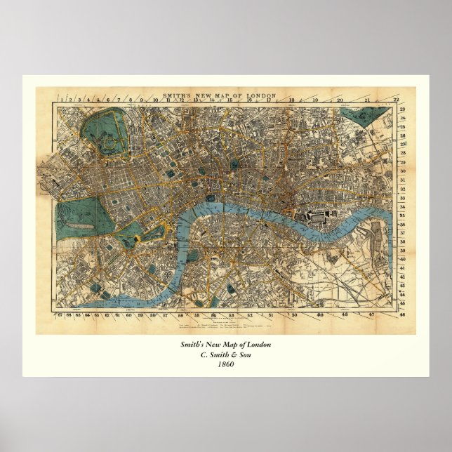 Smiths nya karta i London 1860 Poster (Framsidan)