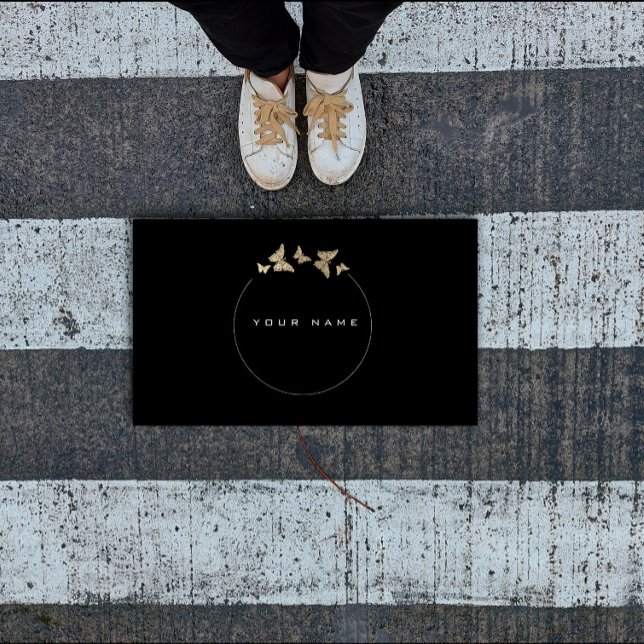 Smittcirkulär Golden Foil Black Vip Minimal Visitkort (Butterfly Circles Golden Foil Black Vip Minimal Business Card)