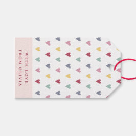 Smittfärgat eget namn och färg-hjärtan presentetikett