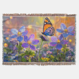 Smittfjäril på Wildblommor vid Soluppgång Filt