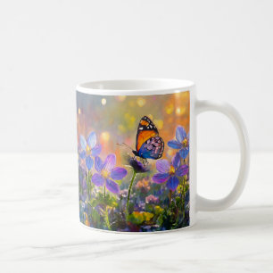 Smittfjäril på Wildblommor vid Soluppgång Kaffemugg