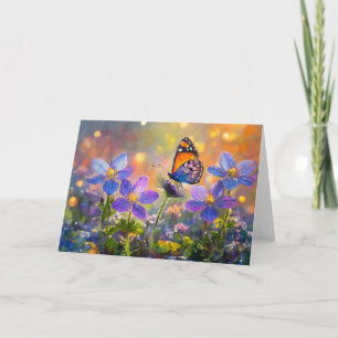 Smittfjäril på Wildblommor vid Soluppgång Kort