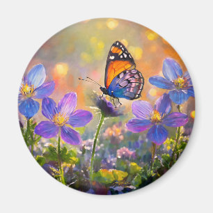 Smittfjäril på Wildblommor vid Soluppgång Magnet