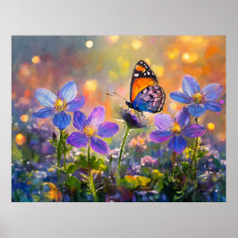 Smittfjäril på Wildblommor vid Soluppgång Poster