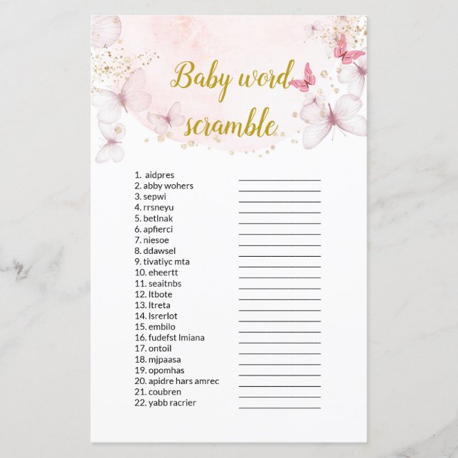 Smittflugan i Ord i Skramble Baby Shower Games (Framsida)