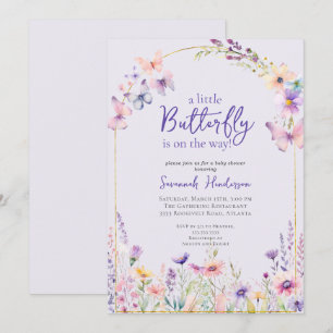 Smittflugor Rosa Lila Blommigt Baby Shower Inbjudningar