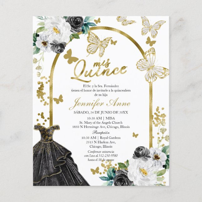 Smittflygbudget - spanska Quinceanera-inbjudningar (Framsida)