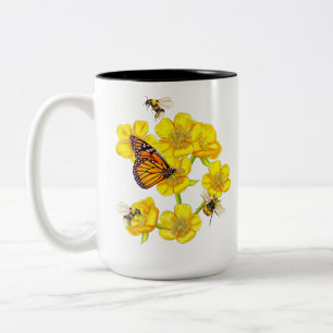 Smittkoppar som dansar med bin och fjärilar Två-Tonad mugg