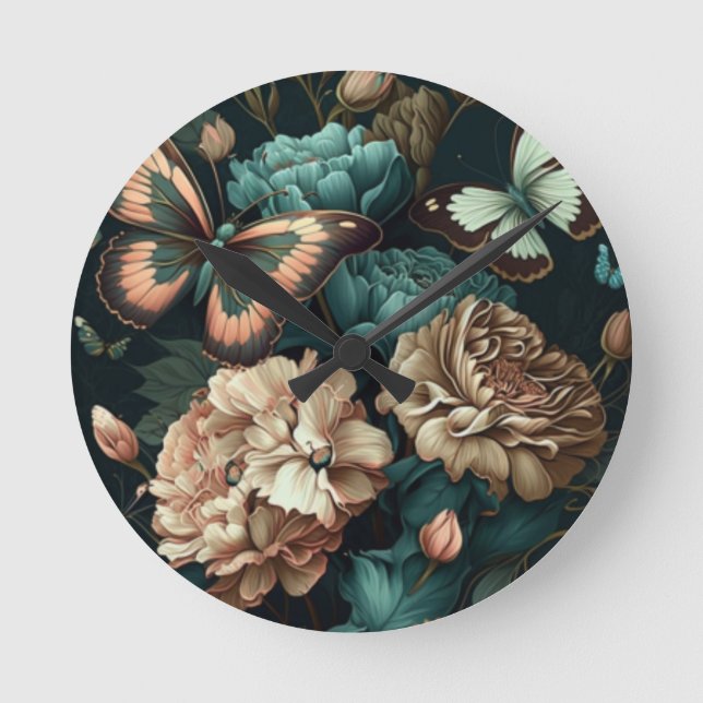 Smöbler och blommor mörkens klassiska utformning rund klocka (Framsida)