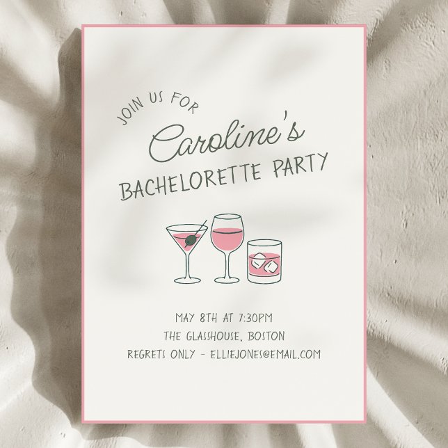 Smöjsbröllopsfest Cocktail Rosa Illustration Söt Inbjudningar (Skapare uppladdad)