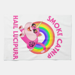Smoke Catnip Hail Lucipurr, Funny Satan Cat Unicor Kökshandduk