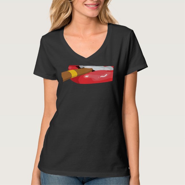 Smoke Cuban Cigar Lit Lips Smoking Graphic T Shirt (Framsida)