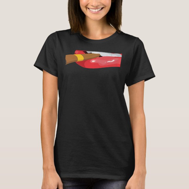 Smoke Cuban Cigar Lit Lips Smoking Graphic T Shirt (Framsida)