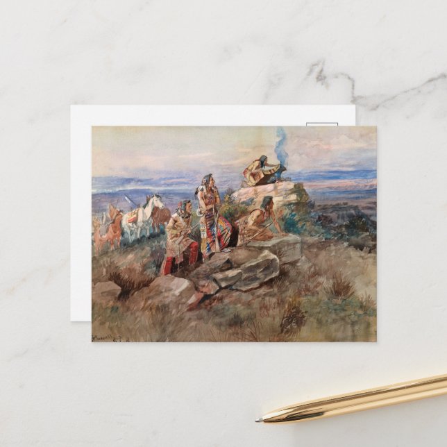 Smoke Signal av Charles Marion Russell Helg Vykort (Fram/Back In Situ)