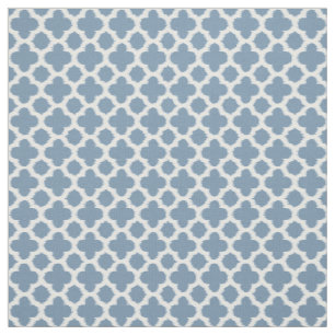 Smokey Grått Blue White Ikat Quatrefoil Mönster Tyg