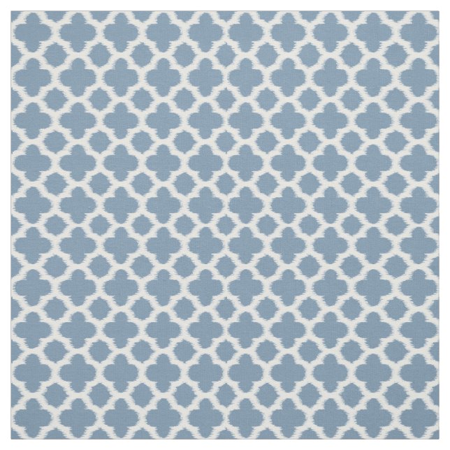 Smokey Grått Blue White Ikat Quatrefoil Mönster Tyg (Provkarta)