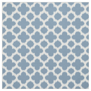 Smokey Grått Blue White Ikat Quatrefoil Mönster Tyg