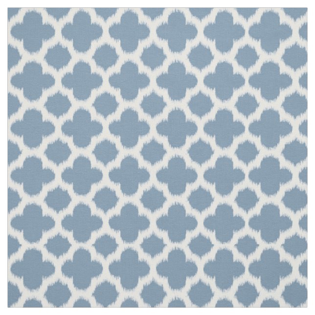 Smokey Grått Blue White Ikat Quatrefoil Mönster Tyg (Provkarta)