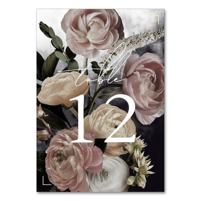 Smokey Mörk Black Bukett med rosor Bröllop Bordsnummer (Framsidan)