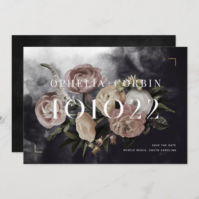 Smokey Mörk Black Bukett med rosor Bröllop Spara Datumet (Fram/baksida)