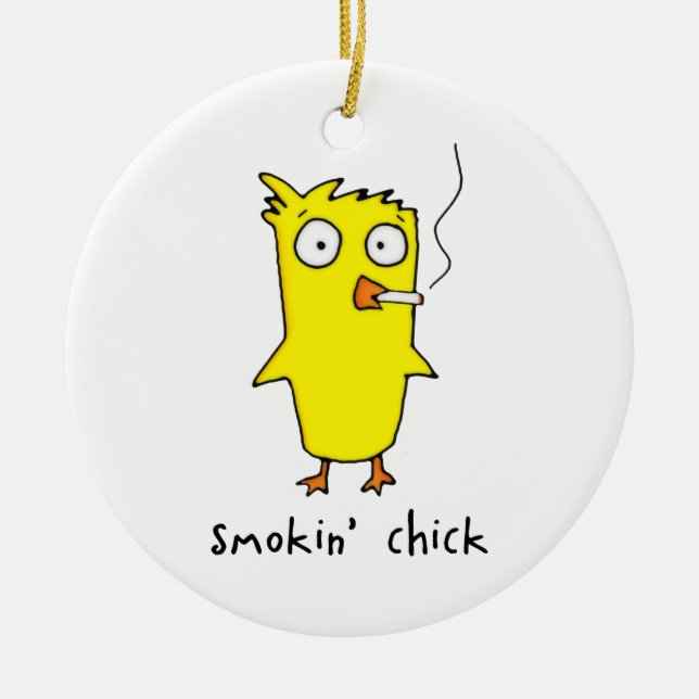 Smokin' chickprydnad julgransprydnad keramik (Framsidan)