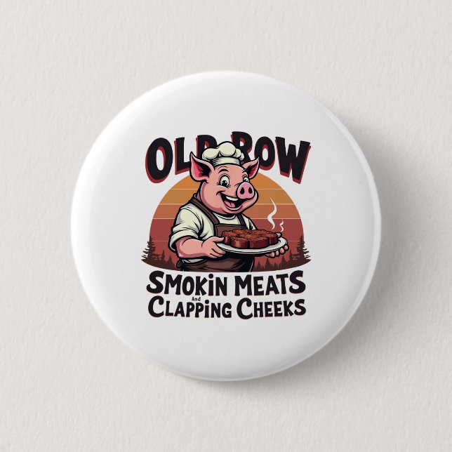 Smokin Kött och Clapping Cheeks Funny Bbq Knapp (Framsida)
