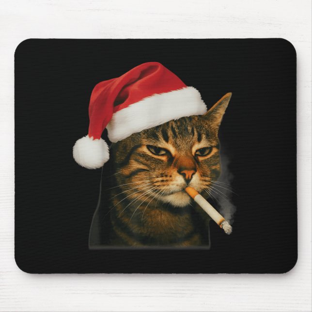 Smoking Cat Cigarette Christmas Santa Hat Cat Meme Musmatta (Framsidan)