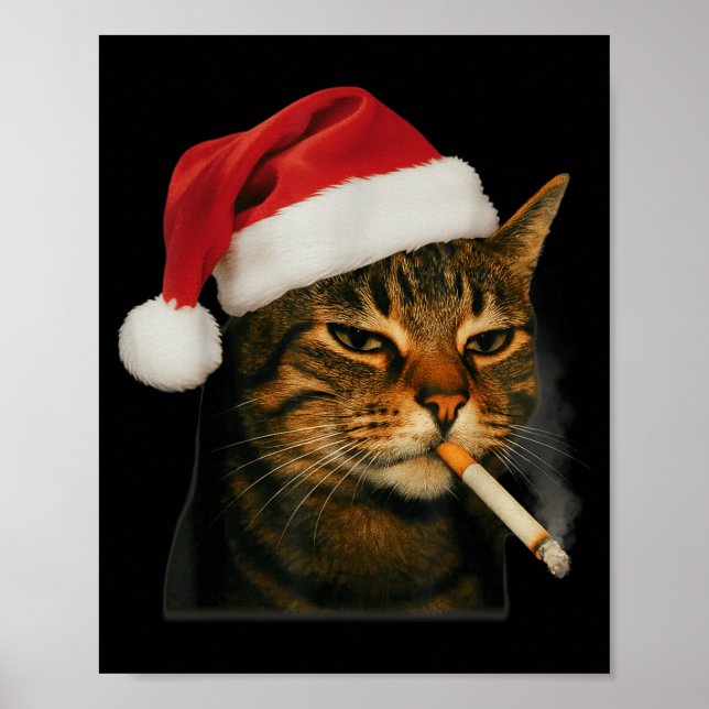 Smoking Cat Cigarette Christmas Santa Hat Cat Meme Poster (Framsidan)