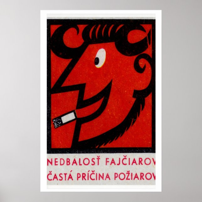Smoking Devil Ram Matchbox Art Print, Czech Poster (Framsidan)