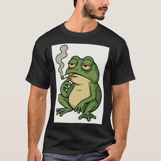 Smoking Frog Cartoon T-Shirt Funny Chill Frog Art (Framsida)