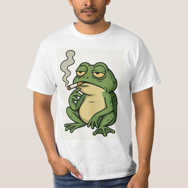 Smoking Frog Cartoon T-Shirt Funny Chill Frog Art (Framsida)
