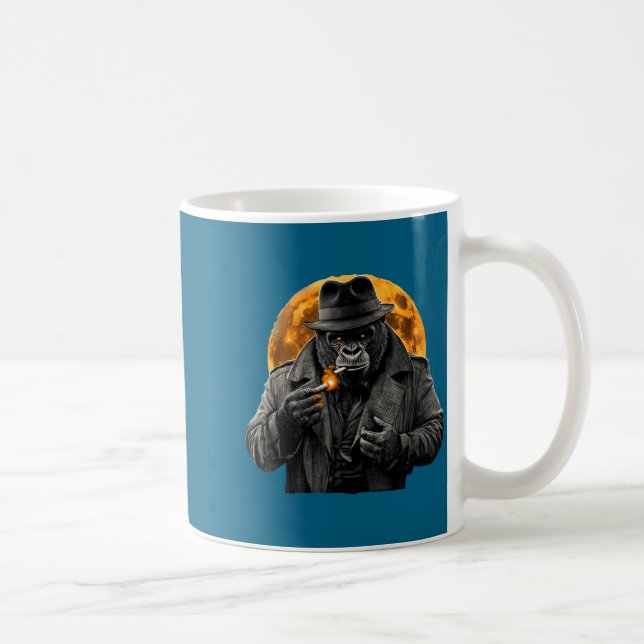 Smoking Gorilla In Trench Coat With Orange Moon Ar Kaffemugg (Höger)