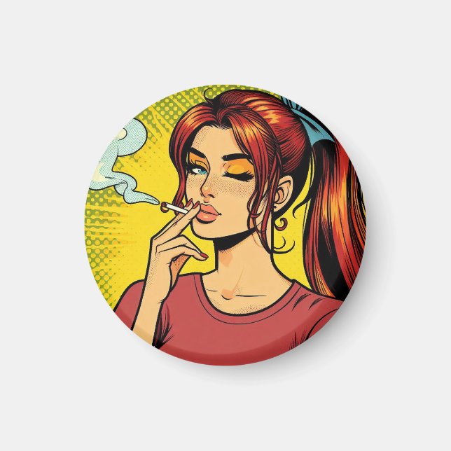 Smoking lovers | Pop art | Girl Stoner | Cigarette Magnet (Framsidan)