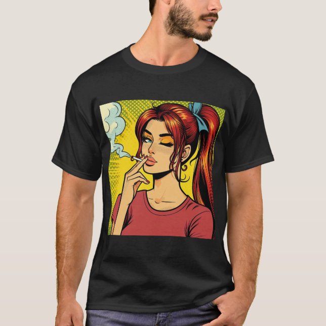 Smoking lovers | Pop art | Girl Stoner | Cigarette T Shirt (Framsida)
