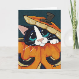 Smokingkatt i Halloween pumpa Kort
