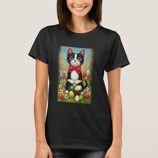 Smokingkatt påsktröja u2013 Kitty med korg av T Shirt (Framsida)