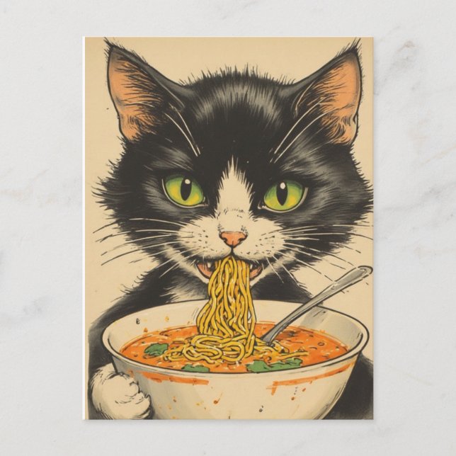 SMOKINGKATT RAMEN NUDLAR POSTKORT VYKORT (Framsida)