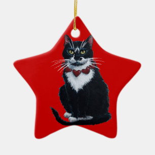 Smokingkatten med hjärta förser med krage julgransprydnad keramik