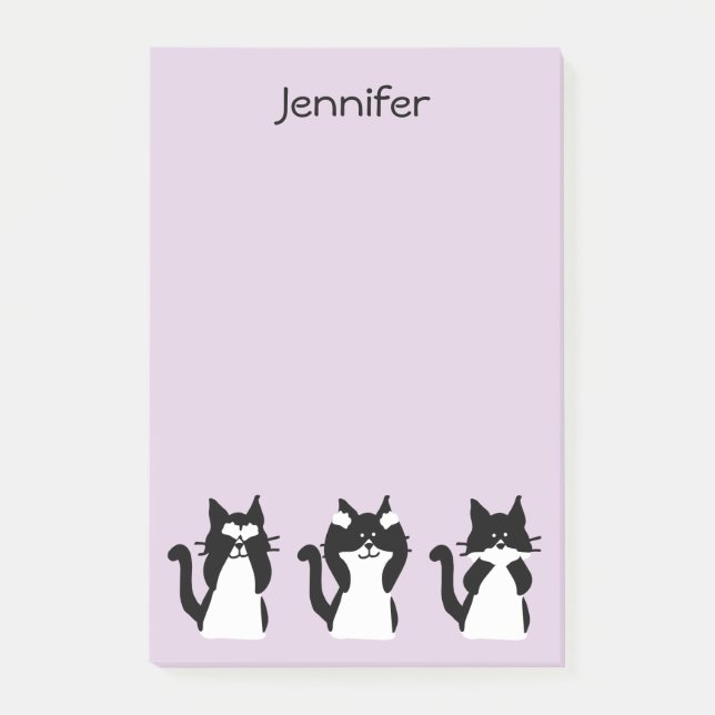 Smokingkatter | Tre Visa Kattungar Ljus Lila Post-it Block (Framsida)