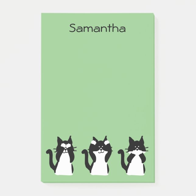 Smokingkatter | Tre Visa Kattungar Ljusgrön Post-it Block (Framsida)