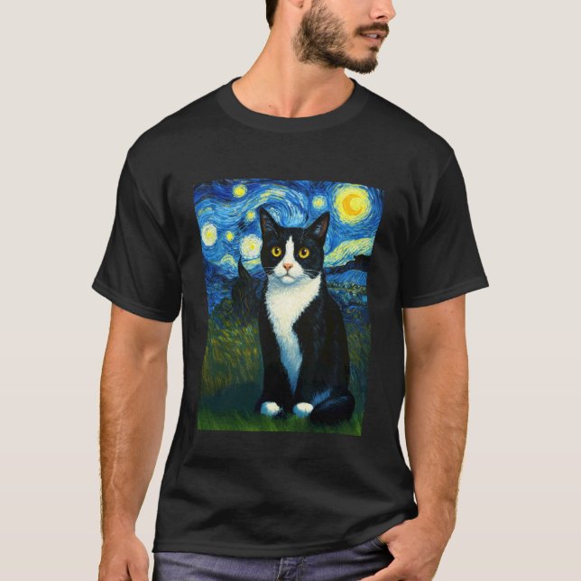 Smokingskat Stjärnklar Natt T Shirt (Framsida)