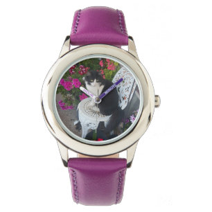 Smokingskatt Maroon Mörk Rosa Katter och Blommor Armbandsur
