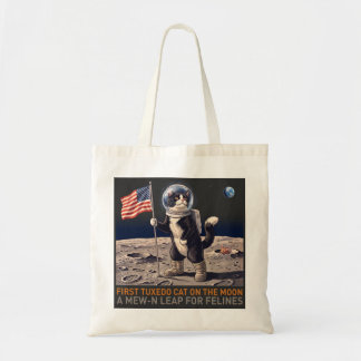 Smokking Katt på Månen Astronaut Rolig Retro T-Shi Tygkasse