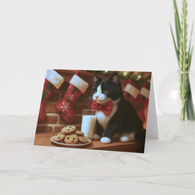 Smokkingkatt som väntar på tomte kort (Framsida)