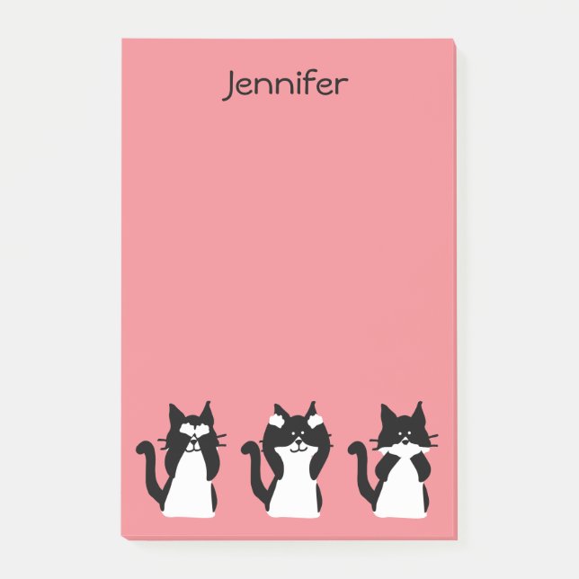 Smokkingkatter | Tre Visa Kattungar Ljus Korall Post-it Block (Framsida)