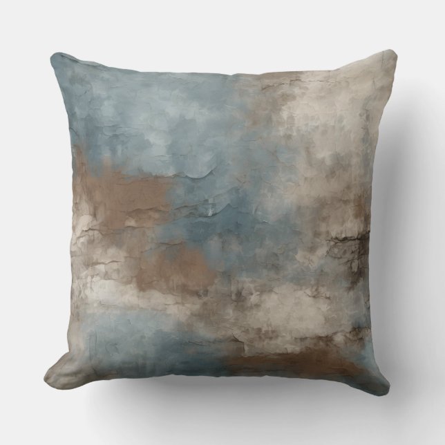 Smoky Blue Brown Beige Rustic Abstrakt Kudde (Framsida)