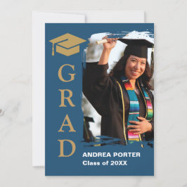Smoky Blue Graduation Party Invitation with Photo Inbjudningar